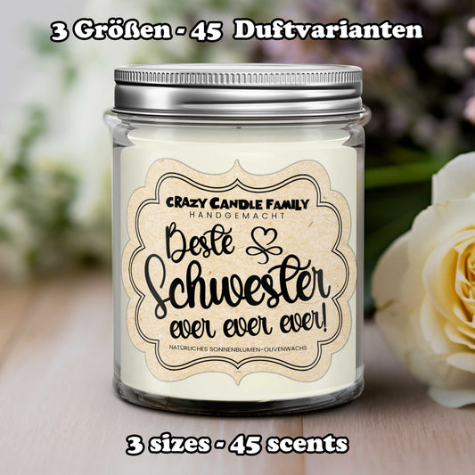 Beste Schwester ever! - Geschenk Kerze für Schwester Geschenk Geburtstag Geschenk für Frau Schwester Geschenk Weihnachten süßes Geschenk
