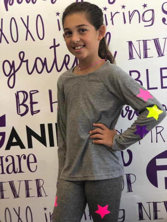 Stars Neon Long Sleeve Grey Tank
