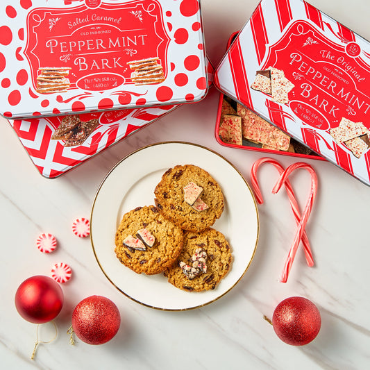Handmade Layered Salted Caramel Dark & White Chocolate Peppermint Bark - 1Lb Holiday Bark Squares - Christmas & Winter Candy, Sweets Gift Tin, Old Fashioned Treat, Stocking Stuffer