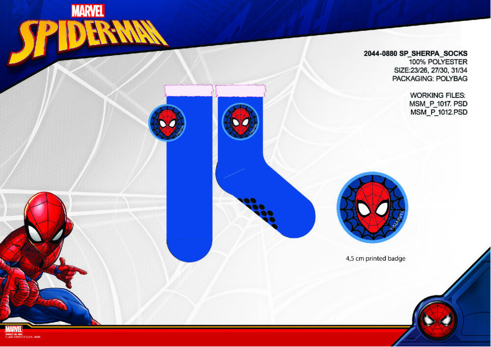 Spiderman anti-slip warm winter socks for kids - sherpa socks - navy blue - 31-34