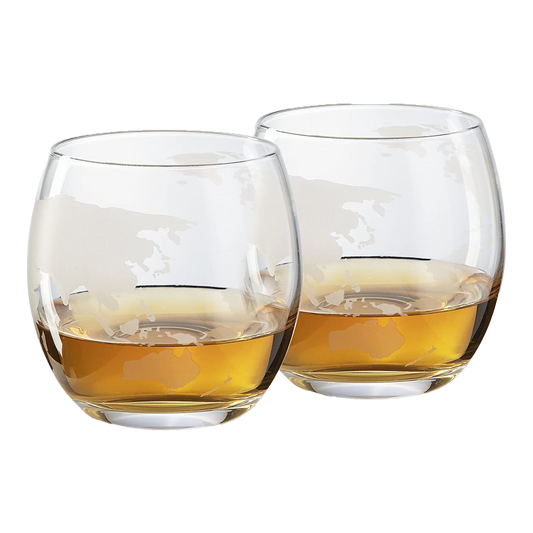 The Wine Savant Globe Car Whiskey Decanter - With 2 Globe Glasses, Includes Whiskey Stones For Whiskey, Scotch, Bourbon or Wine Matching Globe Glasses, HOME BAR DECOR Clear