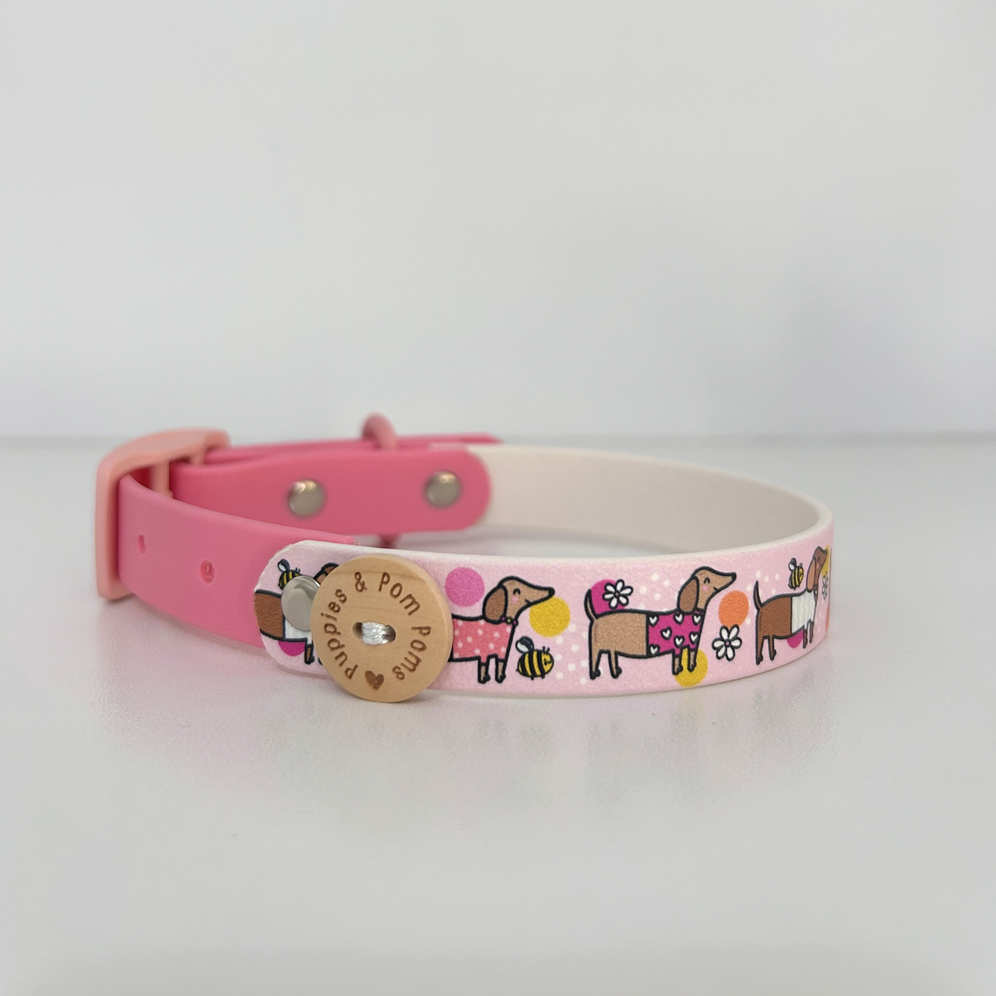 Bee Happy Dachshunds - Handmade Biothane Dog Collar - Powder Pink