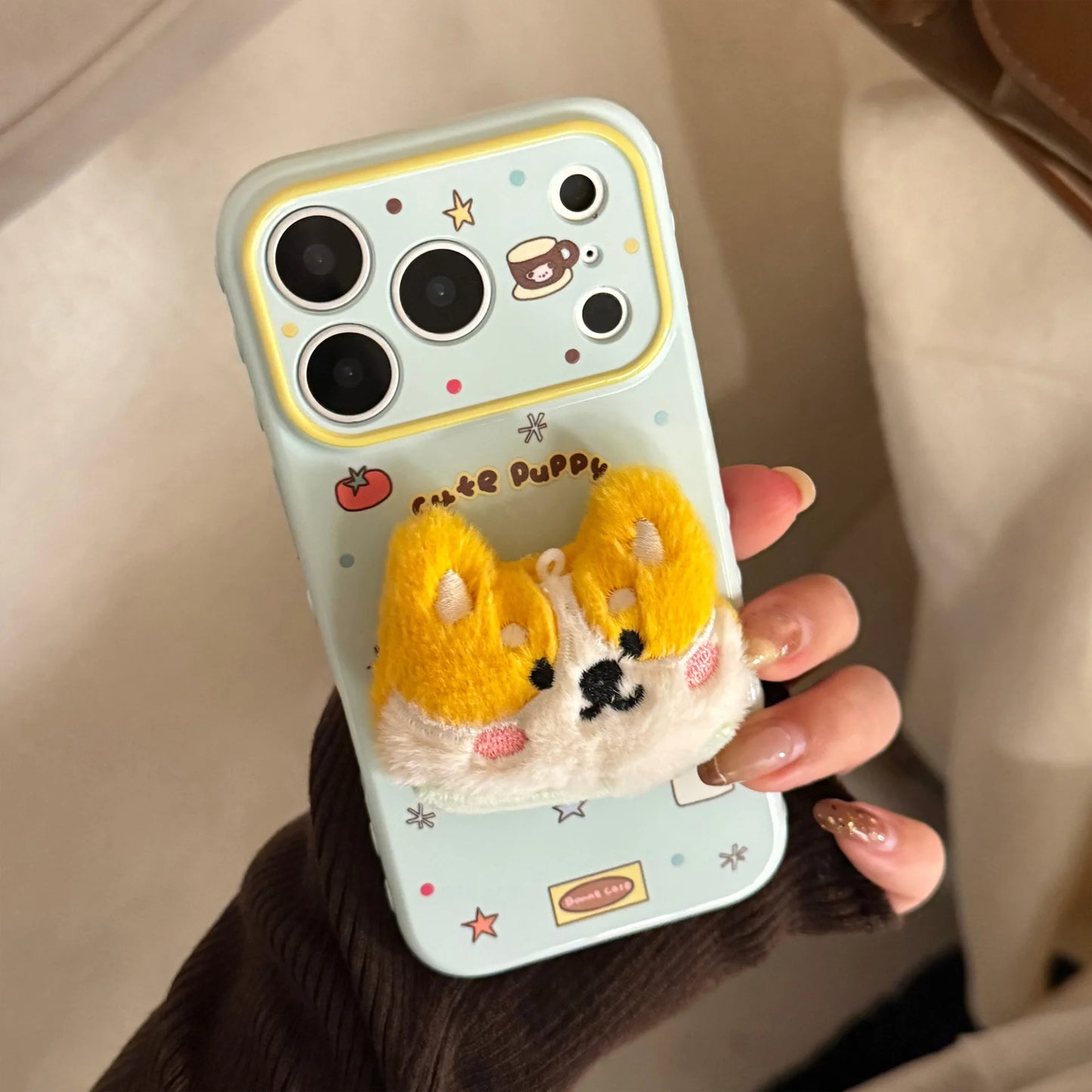 Korean Cartoon 3D Plush Animals Soft Phone Case For iPhone 17 16 15 14 13 12 Pro Max Candy Colors Shockproof Protective Cover