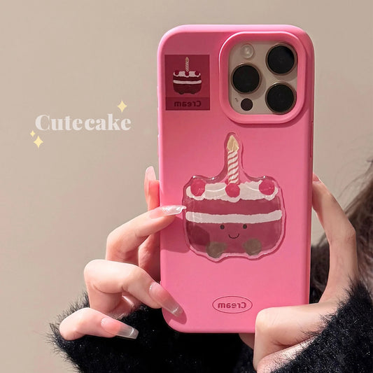 ins 3D Cute Cartoon Cake Dessert Pattern Phone Case For iPhone 16 15 13 12 Pro Max Candy Color Soft Shockproof Protective Cover