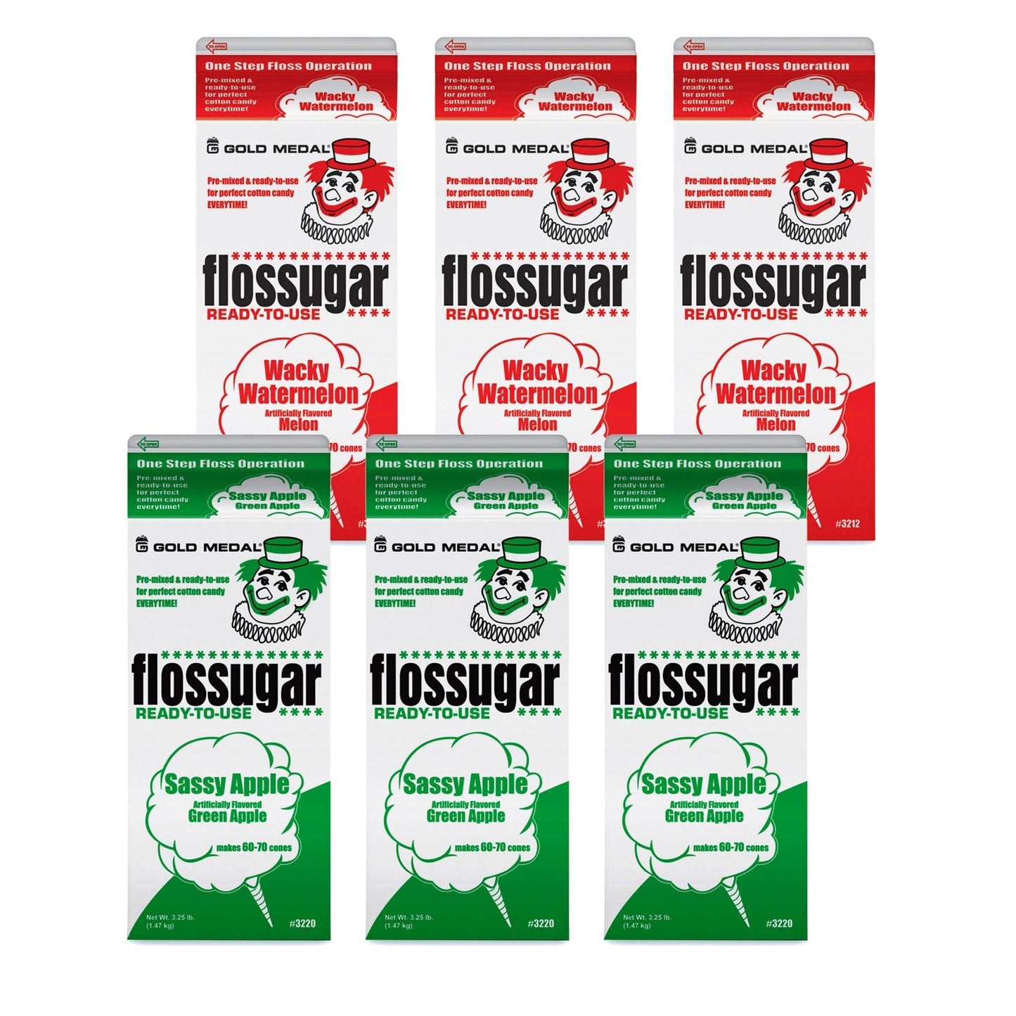 Sassy Apple/Watermelon Cotton Candy Flossugar Combo Pack  | Cotton Candy Supplies Canada | 6 x 3.25lbs per case