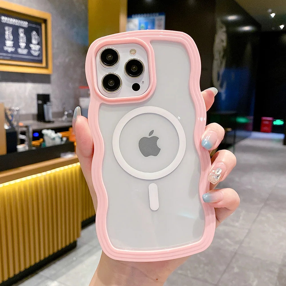 Candy Color Wavy For MagSafe Case For IPhone 14 Pro Max 13 12 Pro Max 11 Pro Max Cases Magnetic Wireless Charge Shockproof Cover