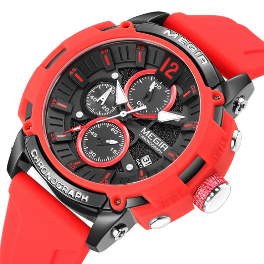 MEGIR Fashion Military Watch for Men Silicone Strap Sport Quartz Chronograph Waterproof Male Clock Wristwatch Reloj Hombre 2208