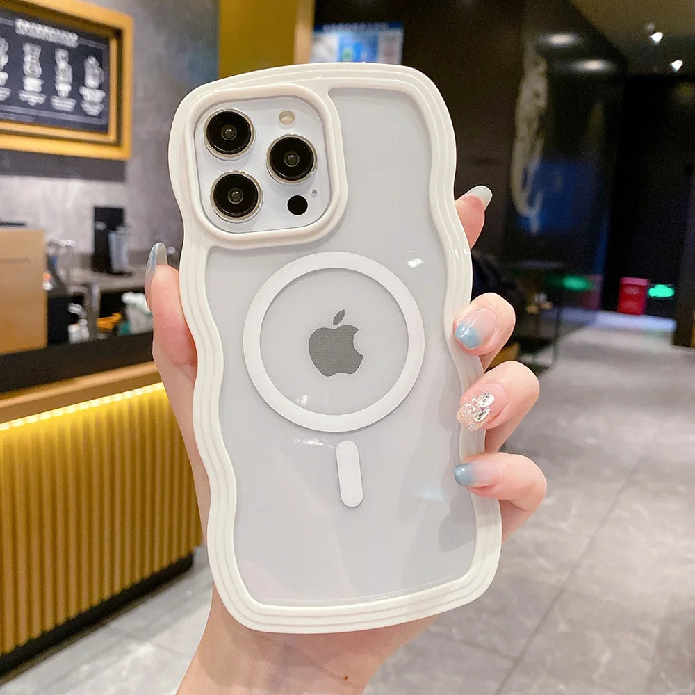 Candy Color Wavy For MagSafe Case For IPhone 14 Pro Max 13 12 Pro Max 11 Pro Max Cases Magnetic Wireless Charge Shockproof Cover