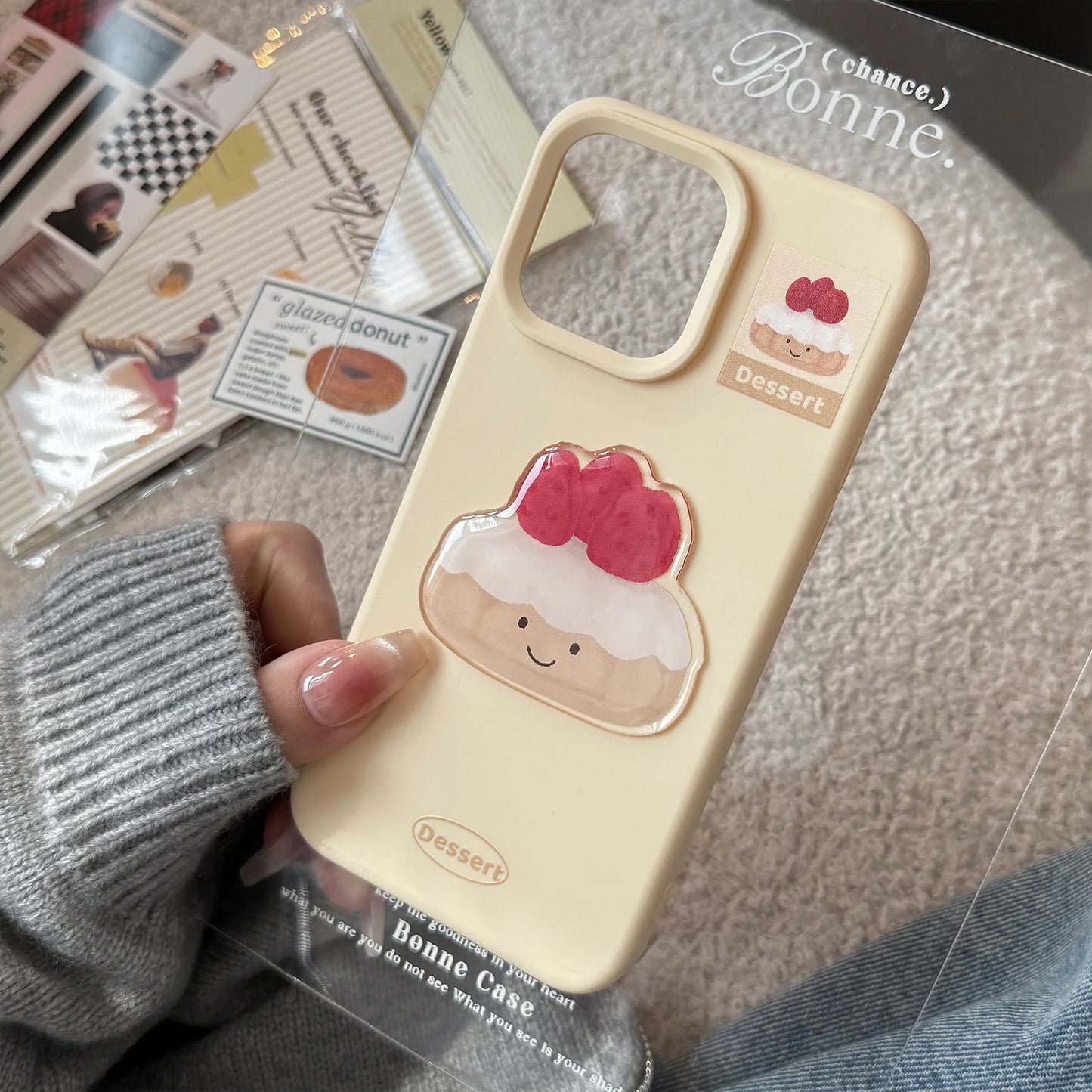 ins 3D Cute Cartoon Cake Dessert Pattern Phone Case For iPhone 16 15 13 12 Pro Max Candy Color Soft Shockproof Protective Cover