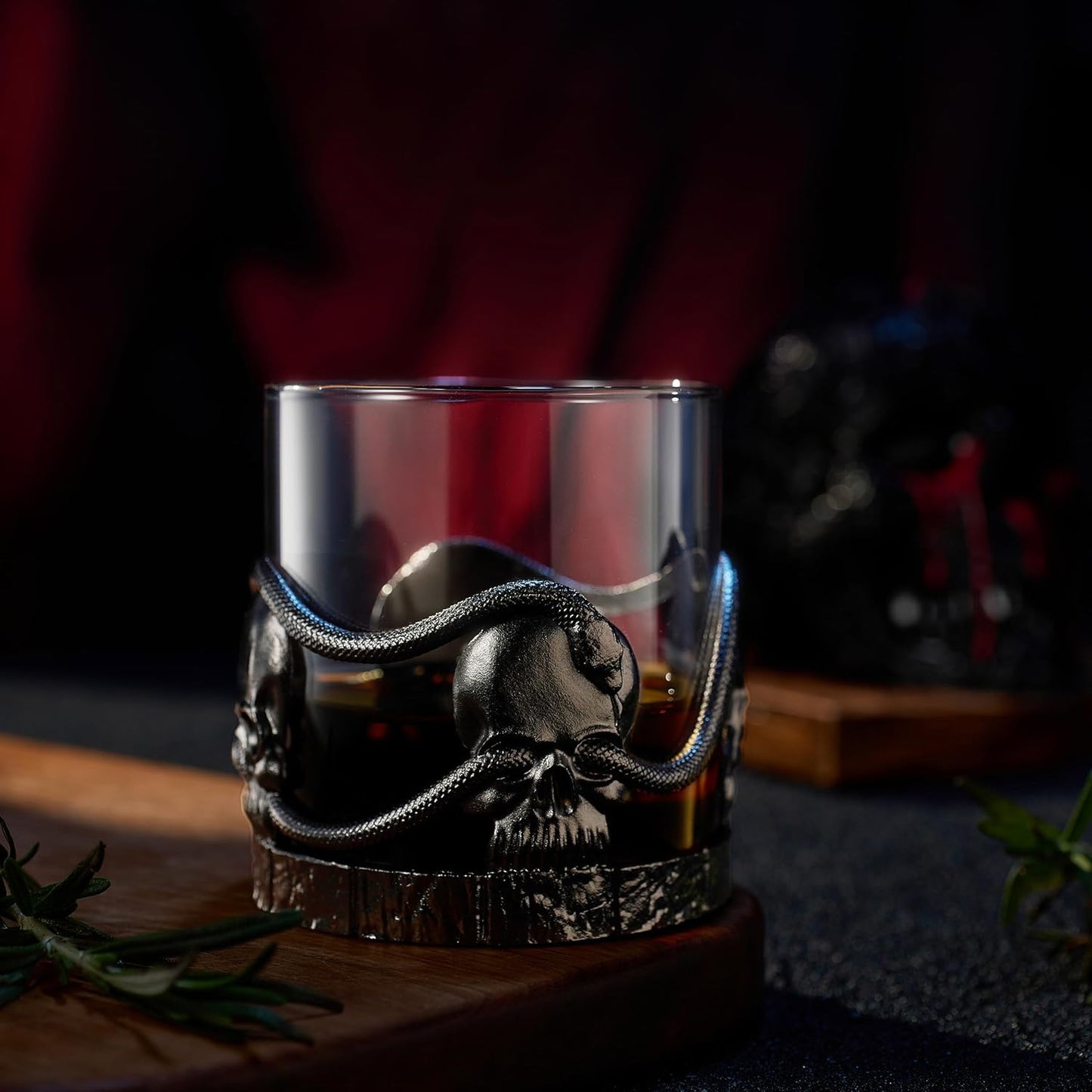 Skull & Snake Pewter Whiskey, Wine, Beer & Water Drinking Glass -12.5oz Set of 2- Water, Rum, Brandy & Scotch Glass, Elegant, Spooky Crystal Cup, Gifts for Men & Women, Old Fashioned Glass