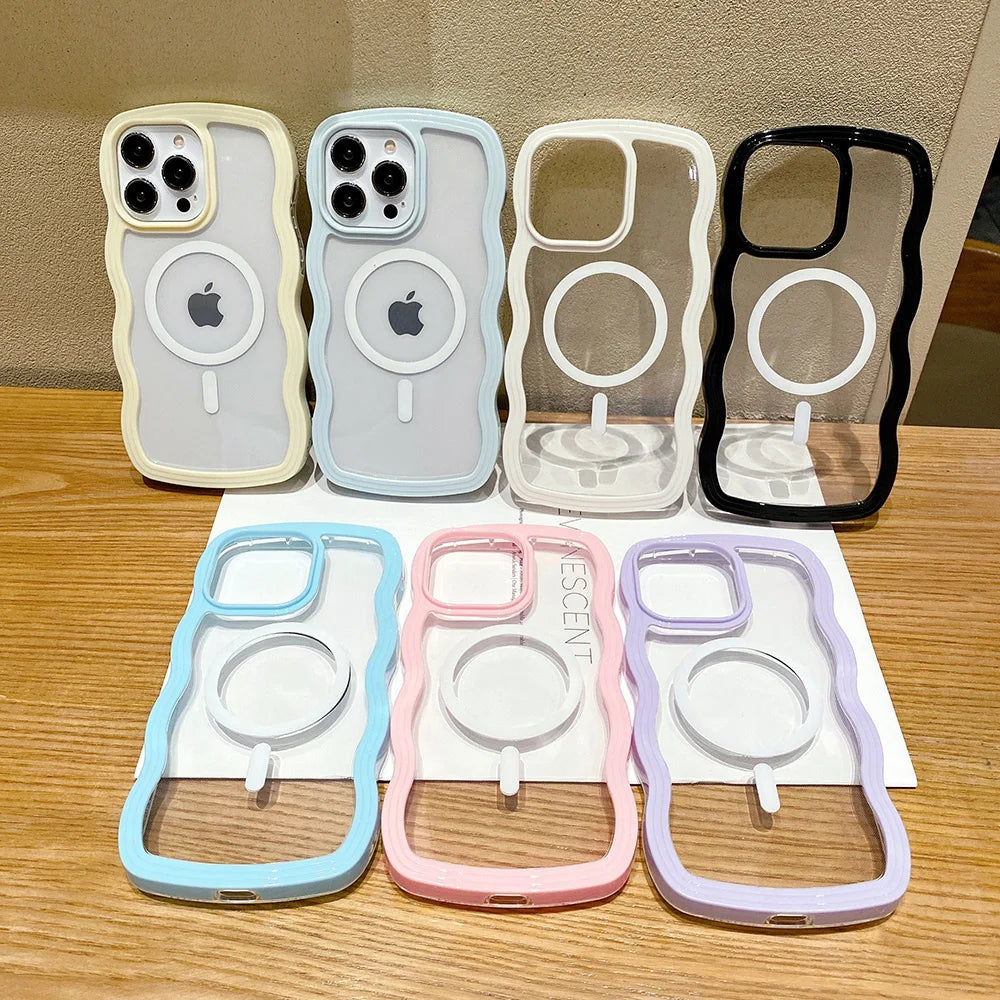 Candy Color Wavy For MagSafe Case For IPhone 14 Pro Max 13 12 Pro Max 11 Pro Max Cases Magnetic Wireless Charge Shockproof Cover