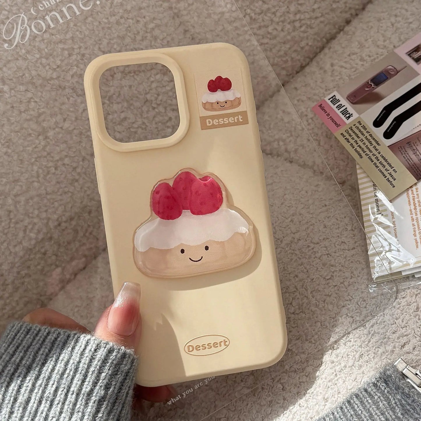 ins 3D Cute Cartoon Cake Dessert Pattern Phone Case For iPhone 16 15 13 12 Pro Max Candy Color Soft Shockproof Protective Cover