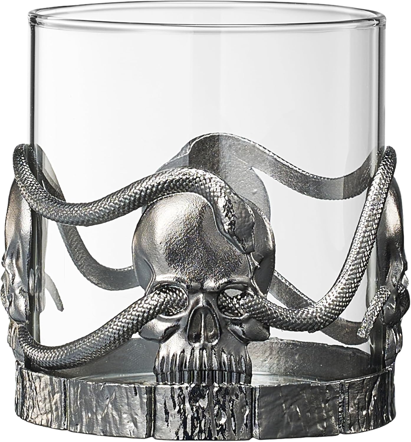 Skull & Snake Pewter Whiskey, Wine, Beer & Water Drinking Glass -12.5oz Set of 2- Water, Rum, Brandy & Scotch Glass, Elegant, Spooky Crystal Cup, Gifts for Men & Women, Old Fashioned Glass