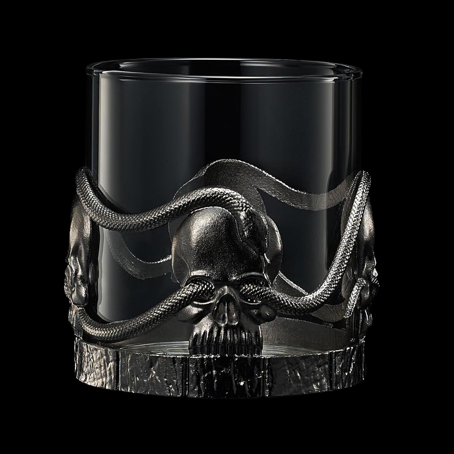 Skull & Snake Pewter Whiskey, Wine, Beer & Water Drinking Glass -12.5oz Set of 2- Water, Rum, Brandy & Scotch Glass, Elegant, Spooky Crystal Cup, Gifts for Men & Women, Old Fashioned Glass
