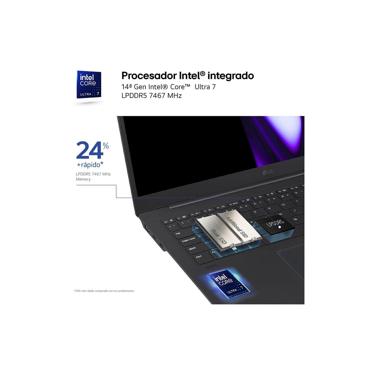 Laptop LG 16ZD90SP-A.AX78B 16" intel core ultra 7 32 GB RAM 1 TB SSD Spanish Qwerty