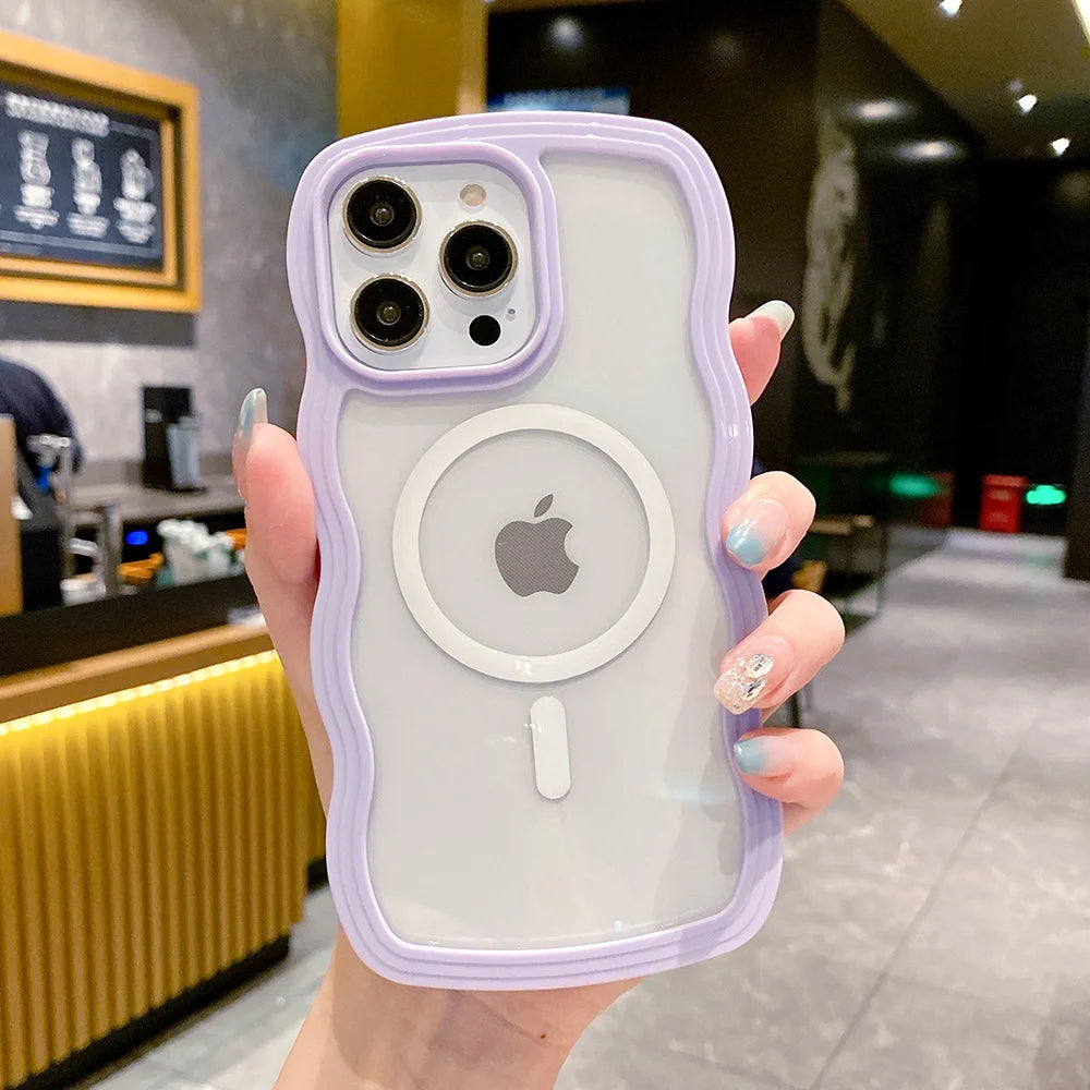 Candy Color Wavy For MagSafe Case For IPhone 14 Pro Max 13 12 Pro Max 11 Pro Max Cases Magnetic Wireless Charge Shockproof Cover