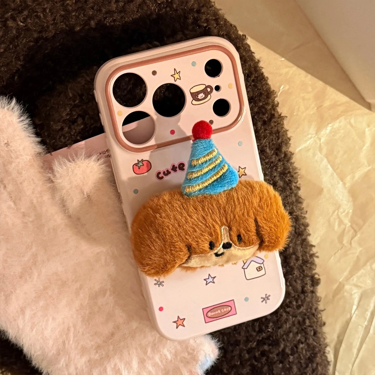 Korean Cartoon 3D Plush Animals Soft Phone Case For iPhone 17 16 15 14 13 12 Pro Max Candy Colors Shockproof Protective Cover