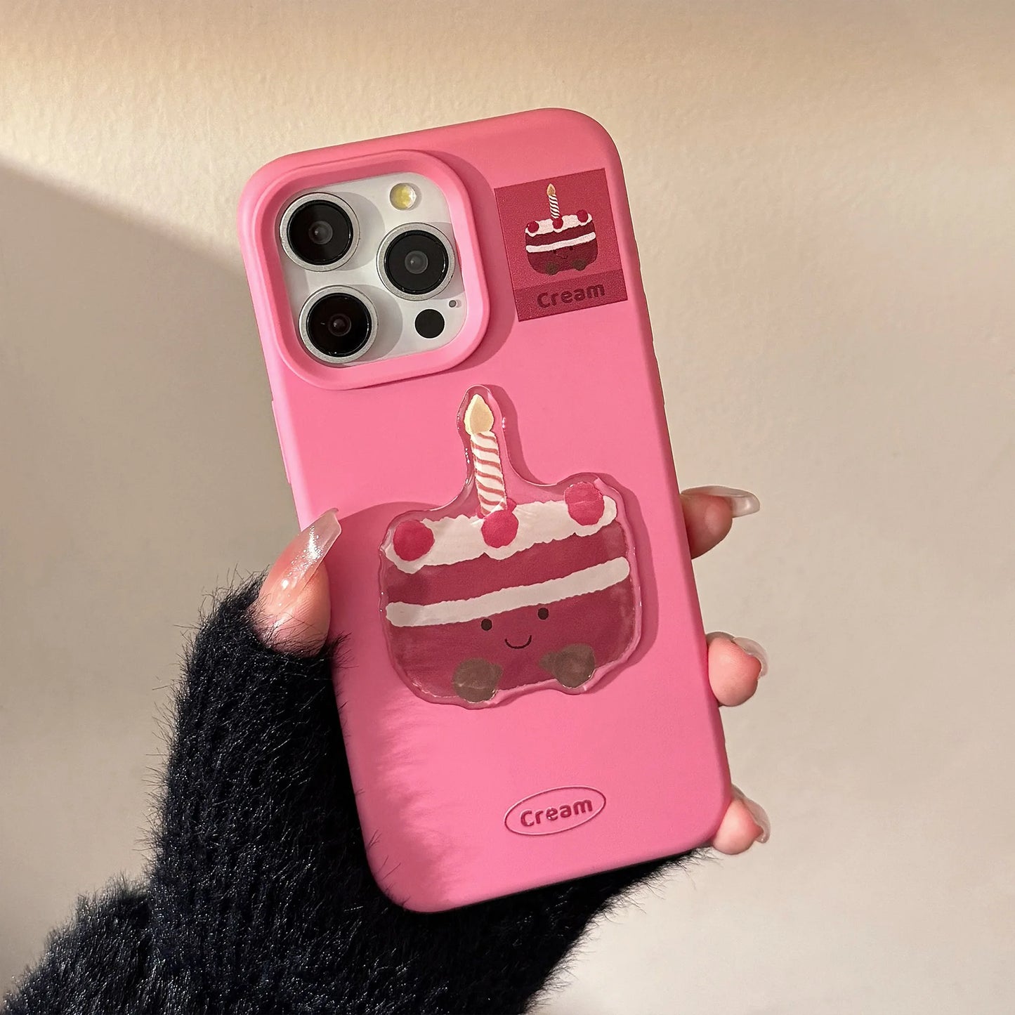 ins 3D Cute Cartoon Cake Dessert Pattern Phone Case For iPhone 16 15 13 12 Pro Max Candy Color Soft Shockproof Protective Cover