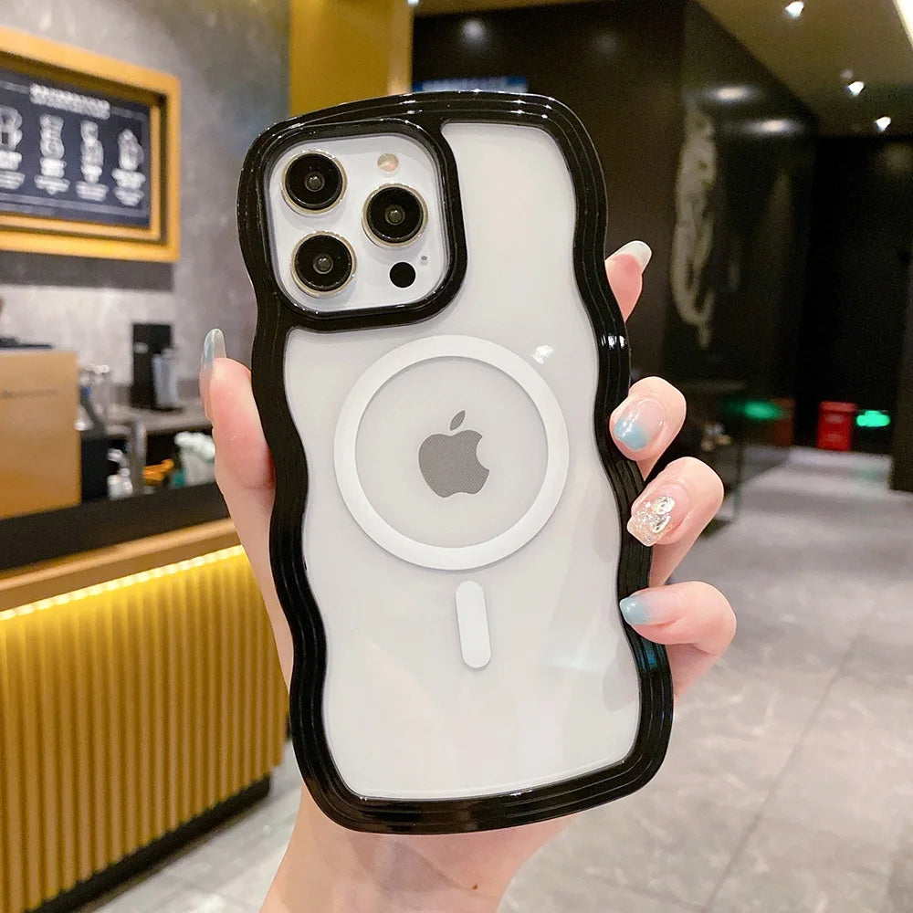 Candy Color Wavy For MagSafe Case For IPhone 14 Pro Max 13 12 Pro Max 11 Pro Max Cases Magnetic Wireless Charge Shockproof Cover