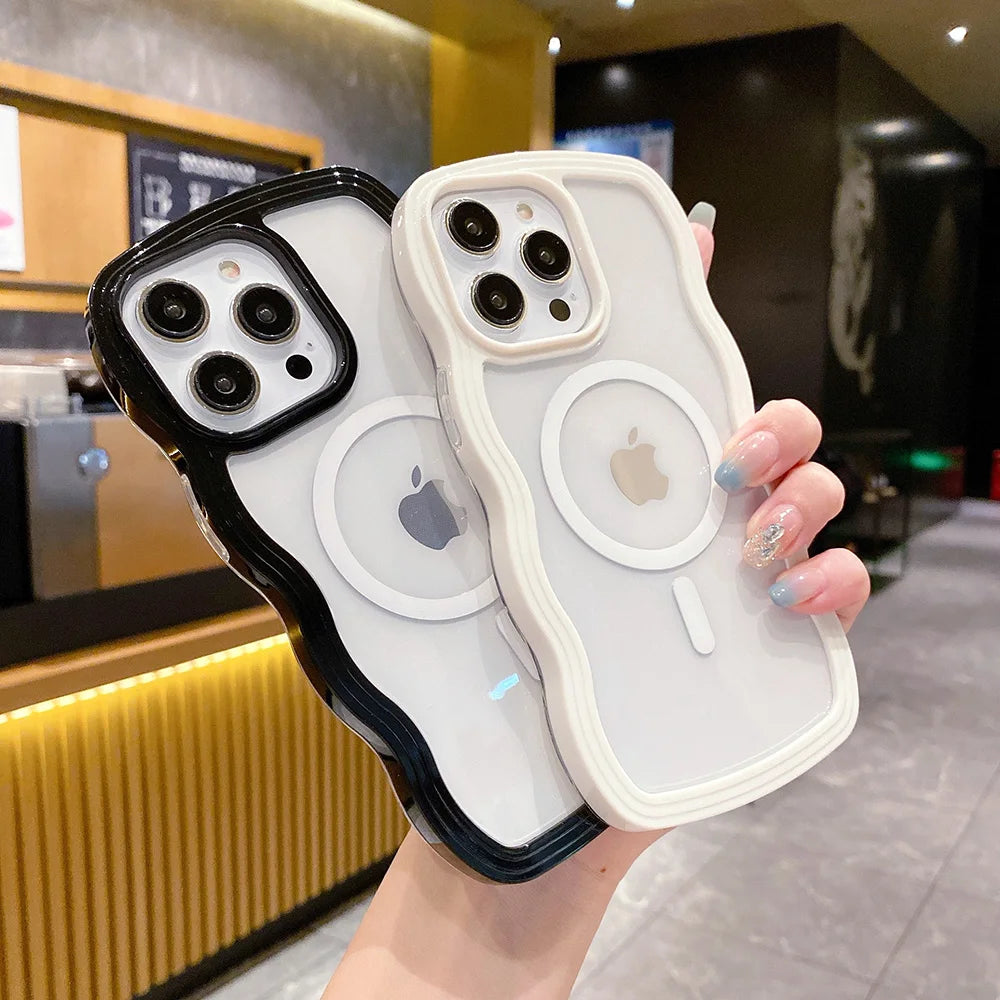 Candy Color Wavy For MagSafe Case For IPhone 14 Pro Max 13 12 Pro Max 11 Pro Max Cases Magnetic Wireless Charge Shockproof Cover