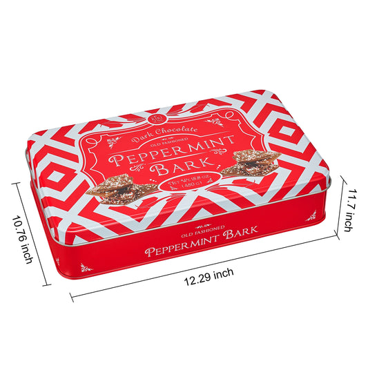 Dark Chocolate Premium Peppermint Bark - 450G Holiday Bark Assorted Squares - Christmas Candy, Sweets Gift Tin, Old Fashioned Holiday Treat for Stocking Stuffer, Party - Made in Turkey