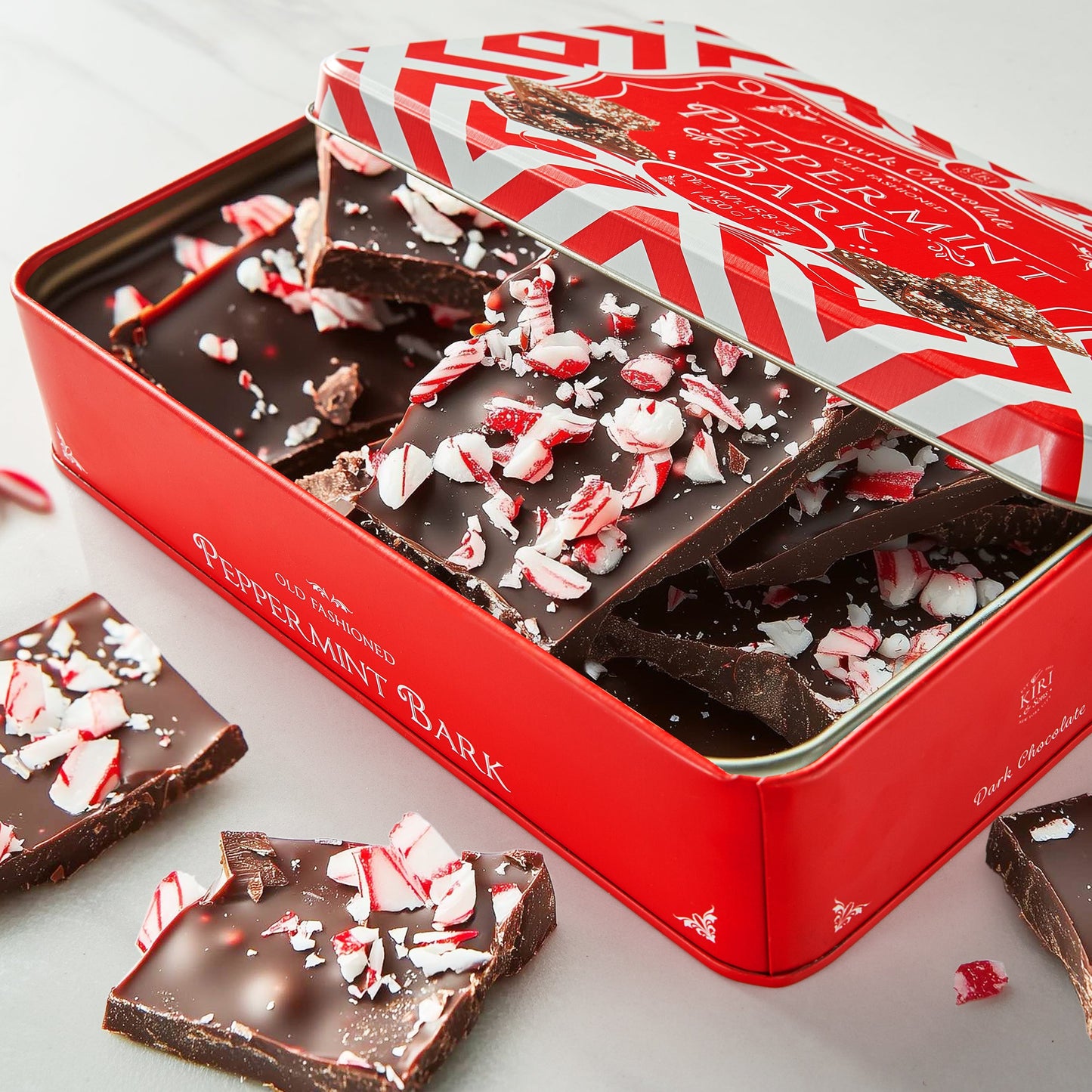 Handmade 3 Set Layered Original, Dark Chocolate & Salted Caramel Dark & White Chocolate Peppermint Bark - 3Lb Holiday Squares, Christmas & Winter Candy Sweets Gift Tin, Old Fashioned Treat