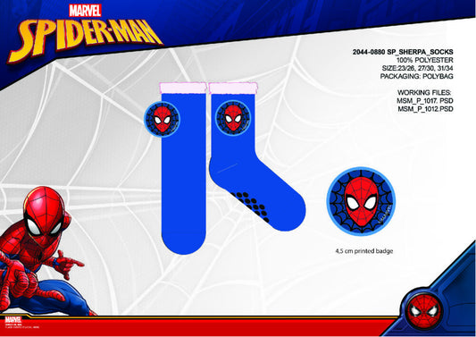 Spiderman anti-slip warm winter socks for kids - sherpa socks - navy blue - 31-34