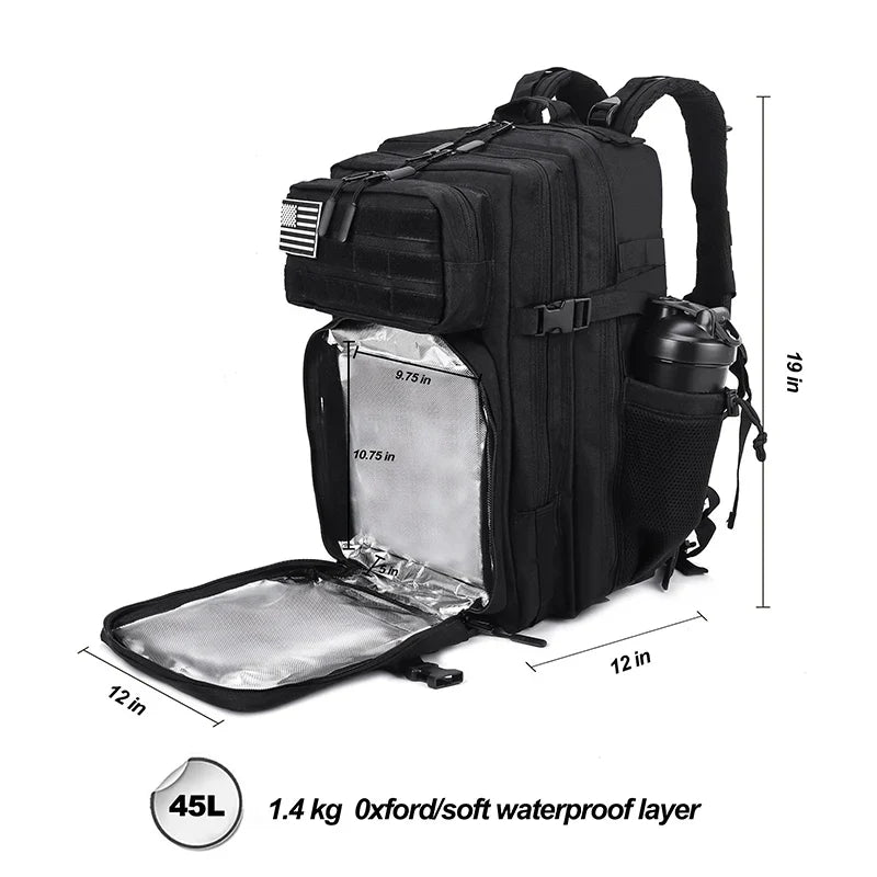 45L Tactical Backpack with Built-In Cooler Black