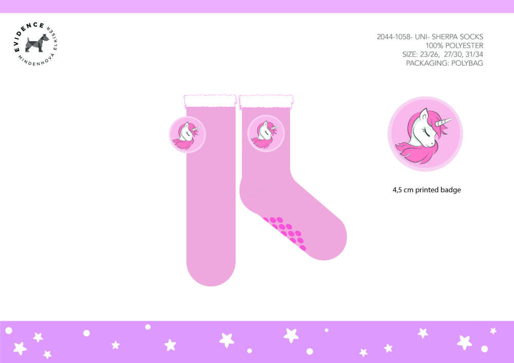Unicorn non-slip warm winter socks for kids - sherpa socks - light pink - 31-34