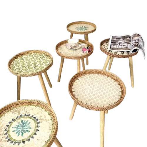 Understated elegance meets Nordic sensibilities in the Rattan Shell Table