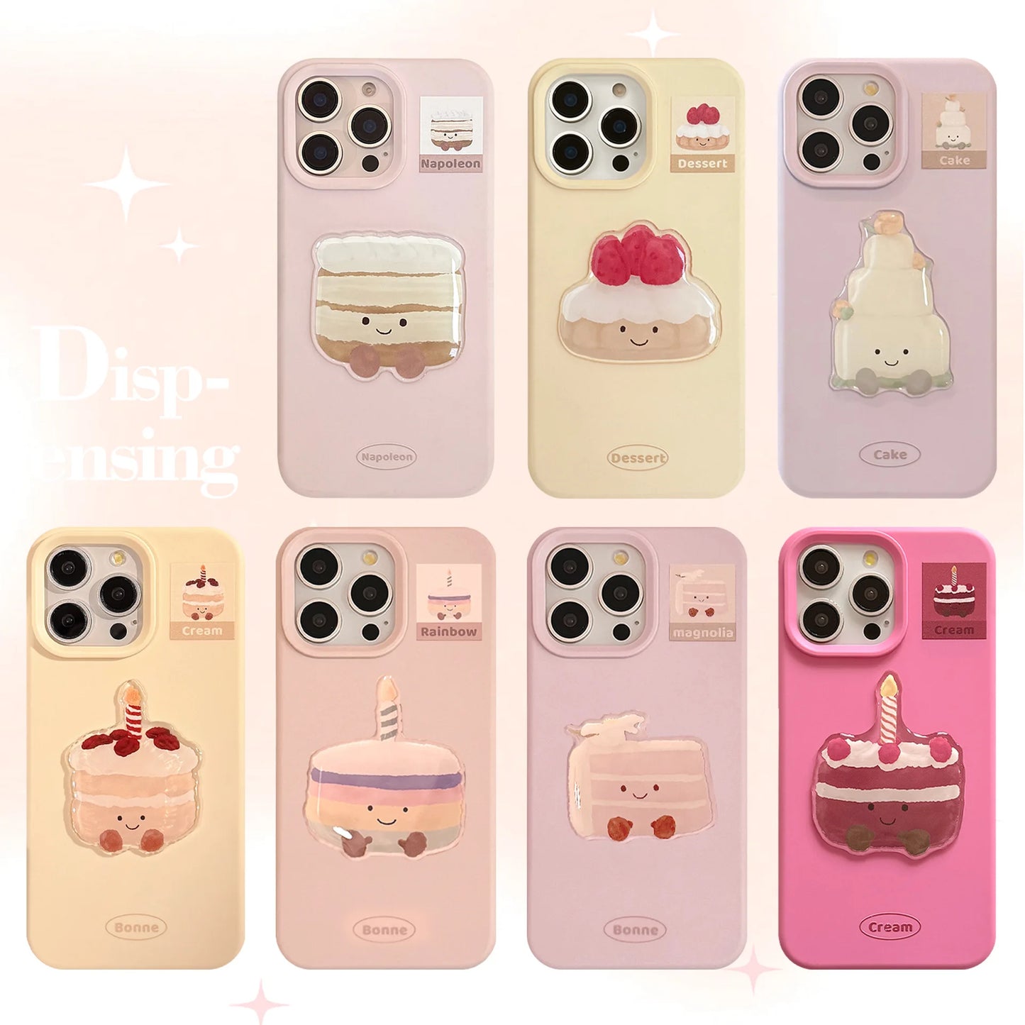 ins 3D Cute Cartoon Cake Dessert Pattern Phone Case For iPhone 16 15 13 12 Pro Max Candy Color Soft Shockproof Protective Cover