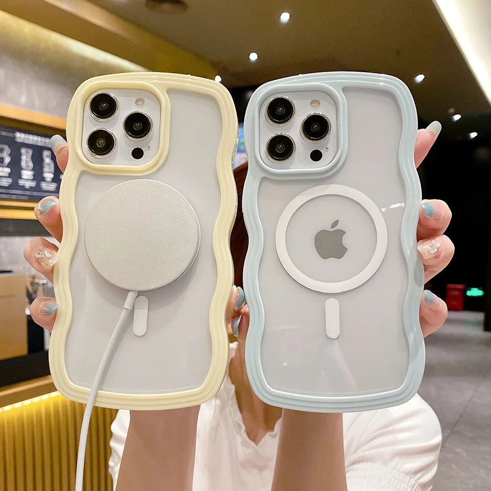 Candy Color Wavy For MagSafe Case For IPhone 14 Pro Max 13 12 Pro Max 11 Pro Max Cases Magnetic Wireless Charge Shockproof Cover