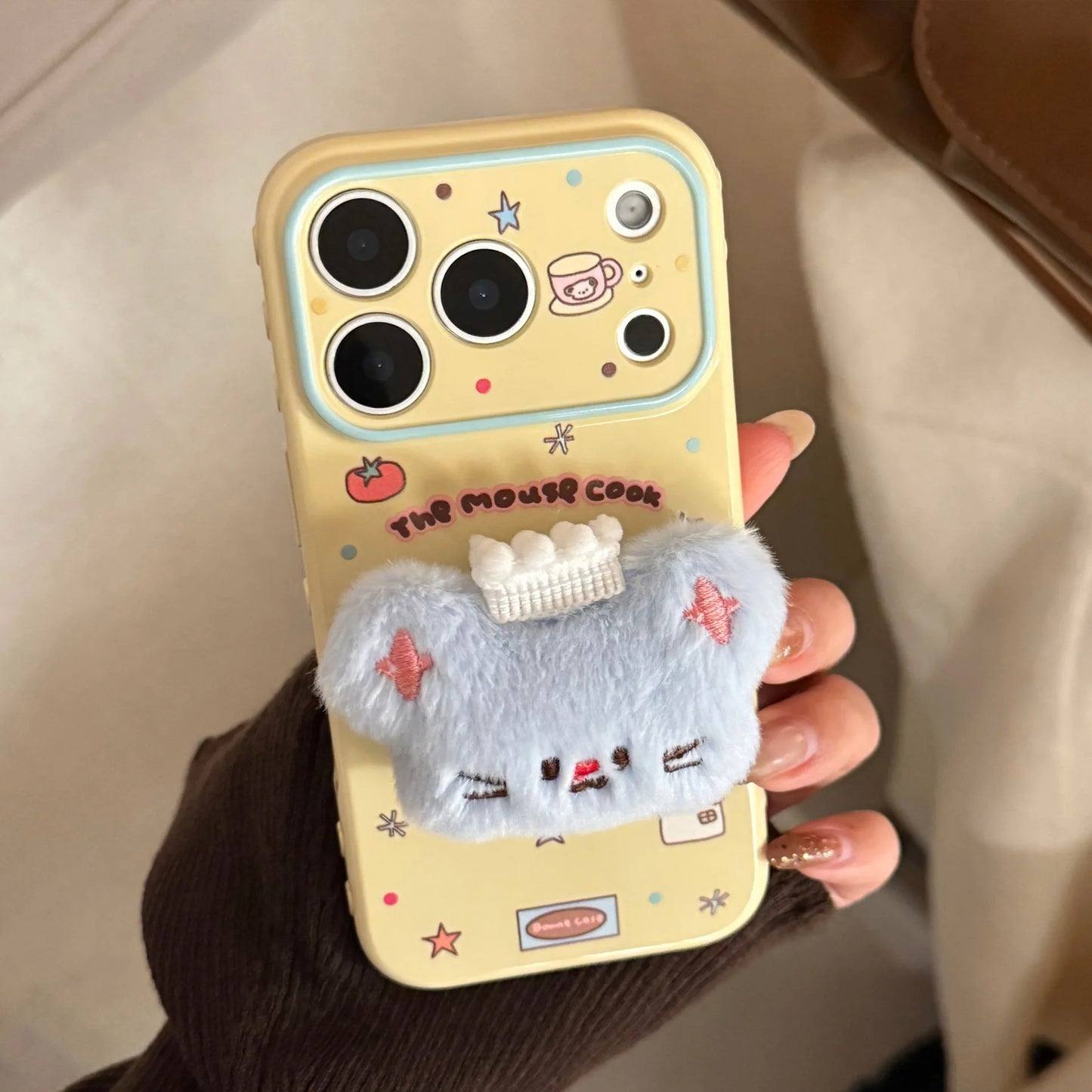 Korean Cartoon 3D Plush Animals Soft Phone Case For iPhone 17 16 15 14 13 12 Pro Max Candy Colors Shockproof Protective Cover