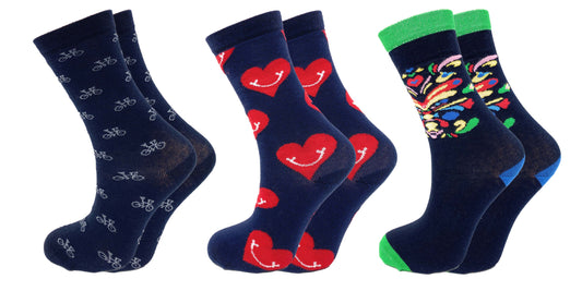 3 Pairs Colorful Fun Crazy Crew Dress Socks – Soft Cotton Blend, Novelty Pattern Socks for Men & Women