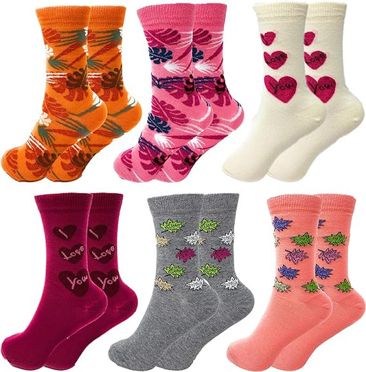 6 Pairs Women’s Colorful Combed Cotton Crew Socks – Soft, Breathable & Stylish – Size 9-11