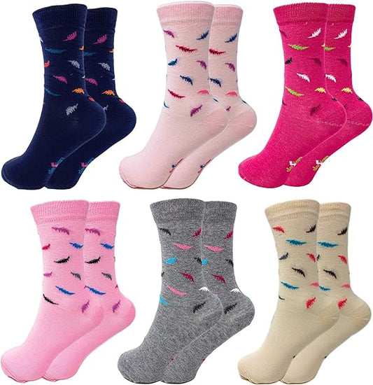 6 Pairs Women’s Colorful Combed Cotton Crew Socks – Soft, Breathable & Stylish – Size 9-11
