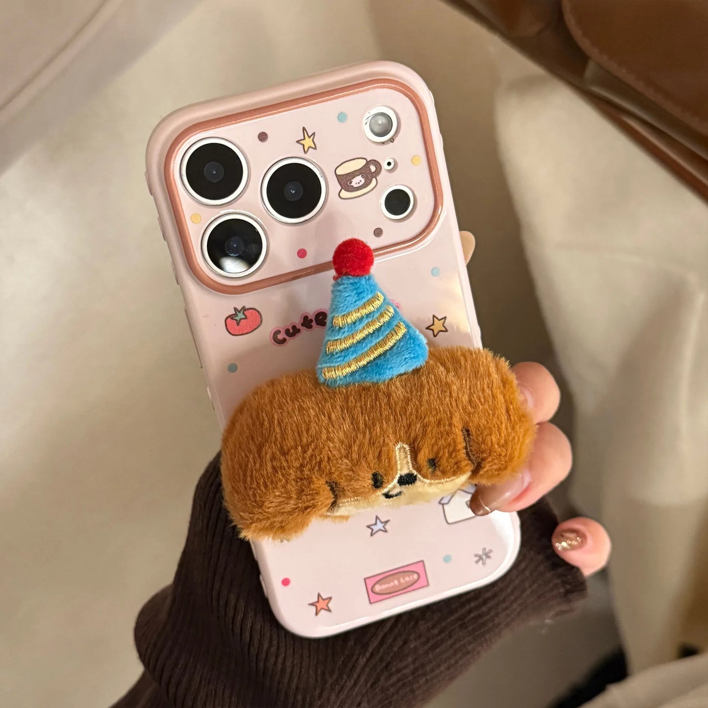 Korean Cartoon 3D Plush Animals Soft Phone Case For iPhone 17 16 15 14 13 12 Pro Max Candy Colors Shockproof Protective Cover