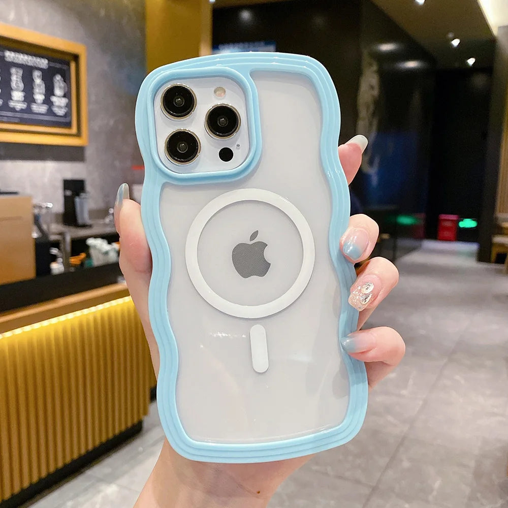 Candy Color Wavy For MagSafe Case For IPhone 14 Pro Max 13 12 Pro Max 11 Pro Max Cases Magnetic Wireless Charge Shockproof Cover