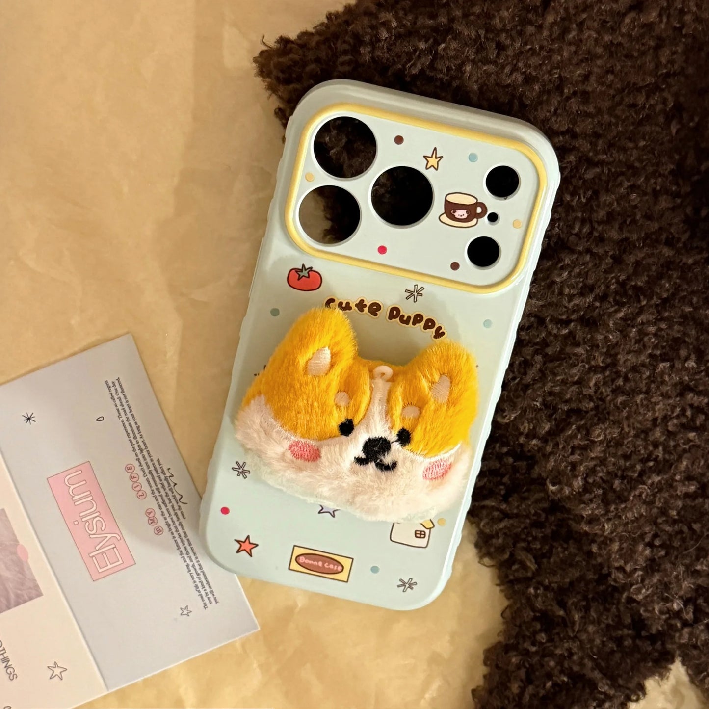 Korean Cartoon 3D Plush Animals Soft Phone Case For iPhone 17 16 15 14 13 12 Pro Max Candy Colors Shockproof Protective Cover