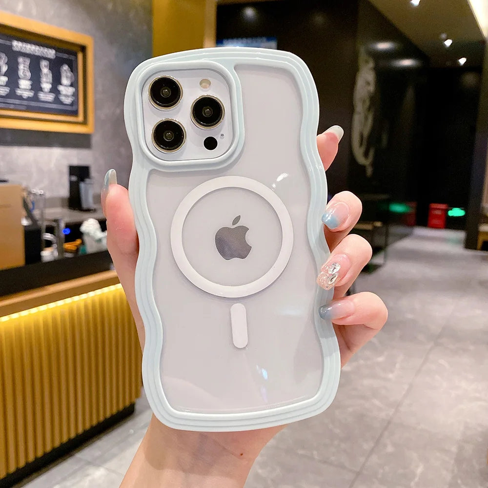 Candy Color Wavy For MagSafe Case For IPhone 14 Pro Max 13 12 Pro Max 11 Pro Max Cases Magnetic Wireless Charge Shockproof Cover