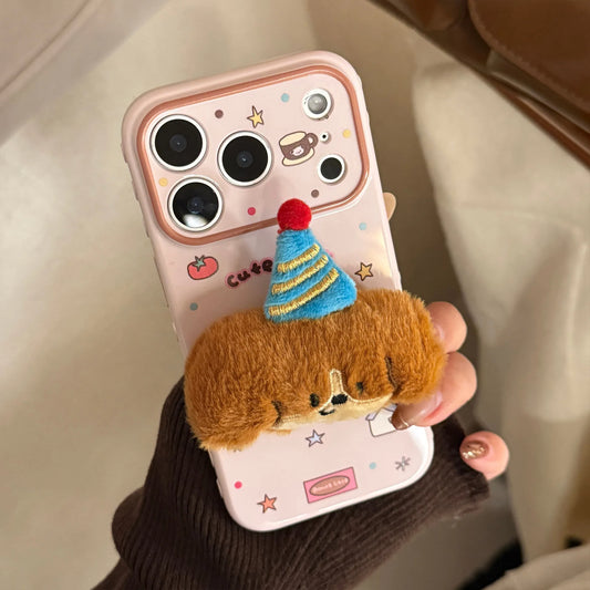 Korean Cartoon 3D Plush Animals Soft Phone Case For iPhone 17 16 15 14 13 12 Pro Max Candy Colors Shockproof Protective Cover