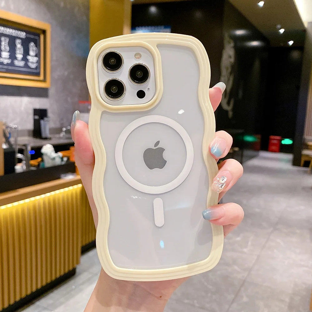Candy Color Wavy For MagSafe Case For IPhone 14 Pro Max 13 12 Pro Max 11 Pro Max Cases Magnetic Wireless Charge Shockproof Cover