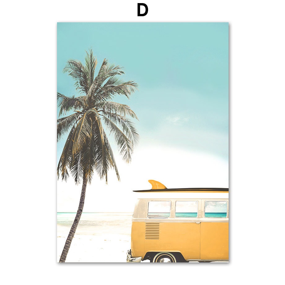 Poster Palmen Strand Muscheln Käfer Surfbretter Ananas I Wandbilder Wohnzimmer & Schlafzimmer I  Wand Deko I Kunst Druck I ohne Rahmen