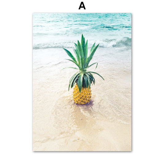 Poster Palmen Strand Muscheln Käfer Surfbretter Ananas I Wandbilder Wohnzimmer & Schlafzimmer I  Wand Deko I Kunst Druck I ohne Rahmen
