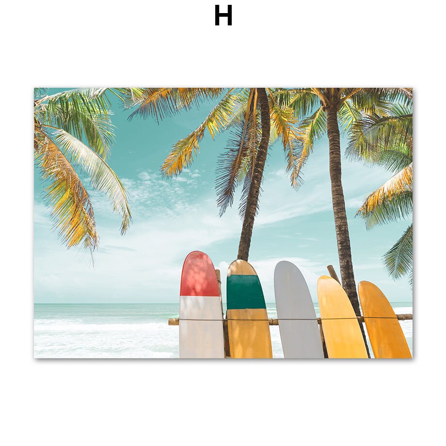 Poster Palmen Strand Muscheln Käfer Surfbretter Ananas I Wandbilder Wohnzimmer & Schlafzimmer I  Wand Deko I Kunst Druck I ohne Rahmen