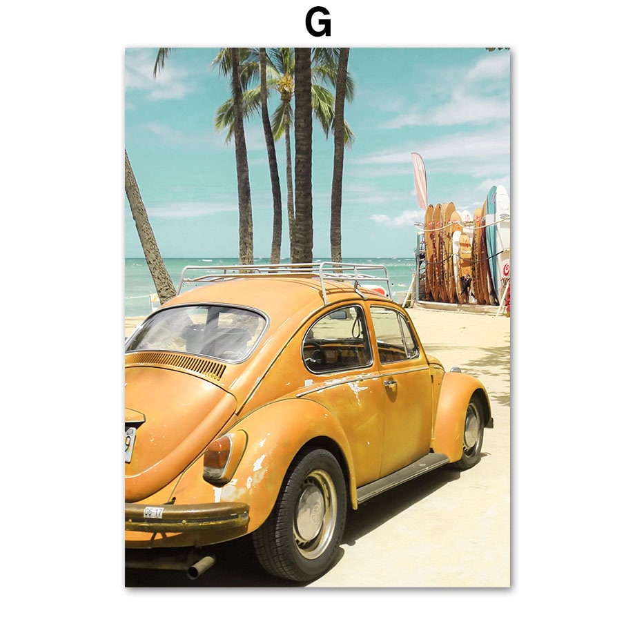 Poster Palmen Strand Muscheln Käfer Surfbretter Ananas I Wandbilder Wohnzimmer & Schlafzimmer I  Wand Deko I Kunst Druck I ohne Rahmen